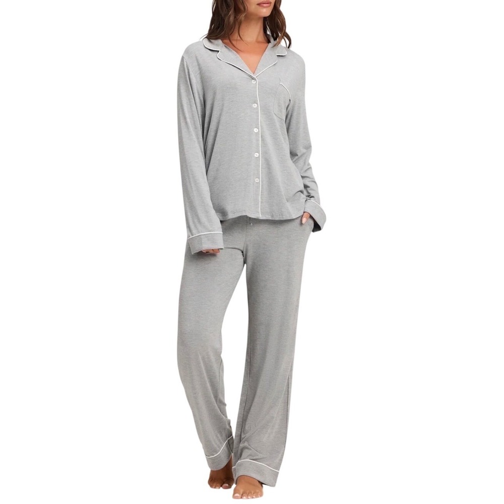 Cozy Earth Bamboo Stretch-Knit Long Sleeve Pajama Set Grey XXL Tall NEW